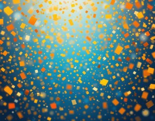 Festive Orange and Gold Confetti Falling on Blue Background Celebration Design Texture