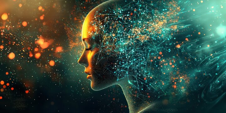 A surreal digital artwork representing artificial intelligence with glowing neural networks and futuristic technology