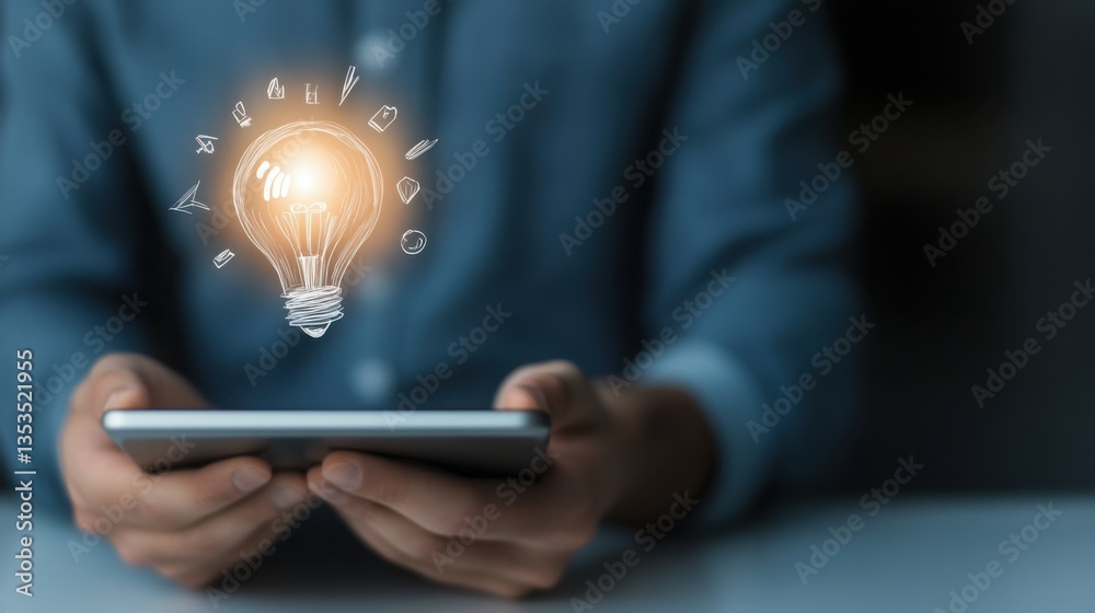 Poster minimalist sketch of startup launch plan on digital device