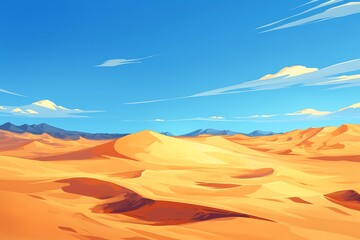 Naklejka premium Serene Desert Landscape Vibrant Sky Golden Sand Dunes Mountain Range Background Illustration
