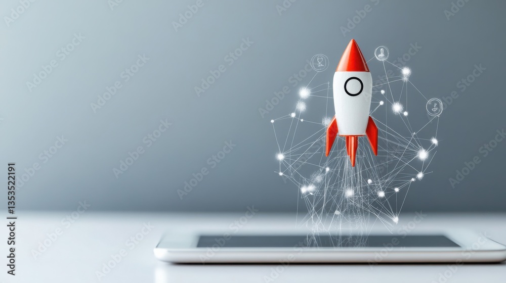 Aufkleber minimalist sketch of startup launch plan on digital device