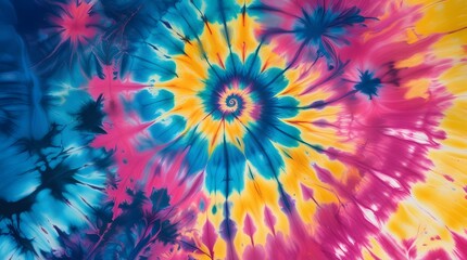 Vivid Spiral Tie Dye Burst in Bright Rainbow Colors