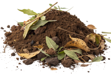 Organic compost pile with leaves and soil collected from a garden