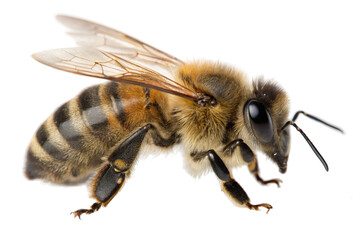 Bee resting on a surface showcasing details of its wings and eyes