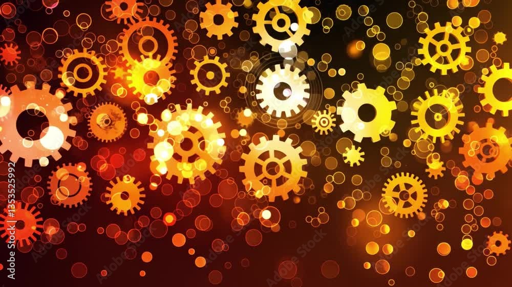 Poster vibrant and colorful gears and cogs dynamic background of innovation and technology, infusing energy