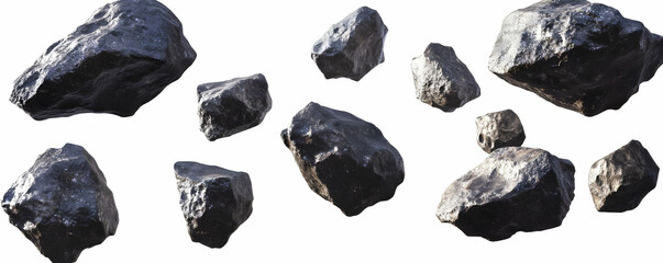 Collection of Black Asteroid-Like Rocks Floating in Space