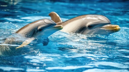 Dolphin Mother and Calf Swimming Together
