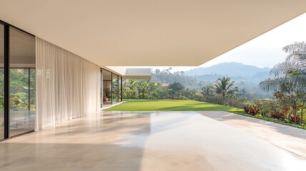 Obraz premium Modern house with hilltop view, and patio.