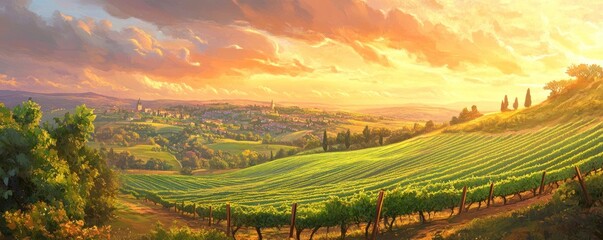 Tuscan Vineyard at Sunrise