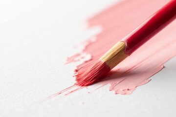 Obraz premium Close-up of red paint brush on white background, isolated, close-up, equipment