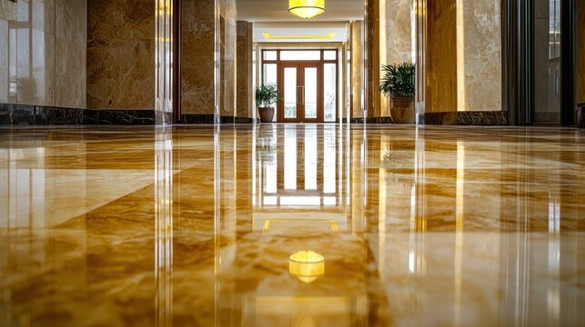 Fototapeta Glistening onyx flooring in a luxury hotel entrance
