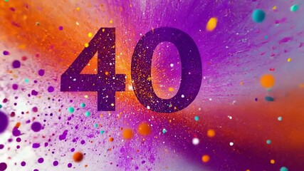 Celebratory Explosion: A vibrant and colorful explosion of pigments forms a dynamic backdrop, with a large number 40 at the heart of the composition, symbolizing a milestone