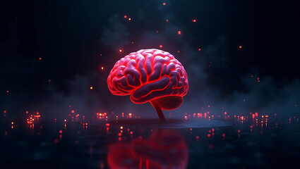 Human brain digital illustration. Electrical activity, flashes and lightning on a blue background. ai artificial intelligence Digital Illustration of the Human Brain. Electrical Activity, Flashe Backg