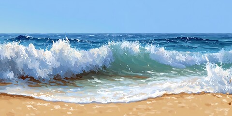 Fototapeta premium A painting of foamy ocean waves near a sandy beach