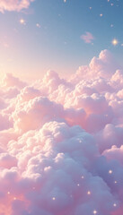 Pink Clouds and Sparkling Sky a Dreamy Fantasy Scene Illustration phone background wallpaper