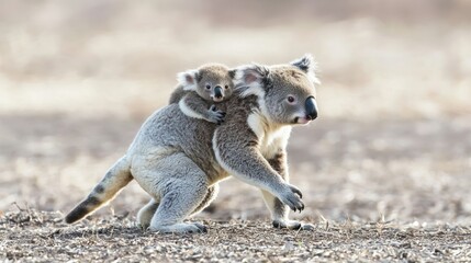 Naklejka premium Koala Mother Carrying Her Baby on Her Back