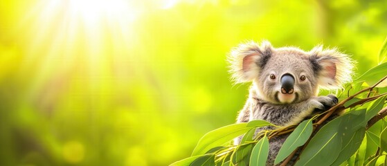 Obraz premium Nature's beauty koala relaxing on a branch in bright daylight