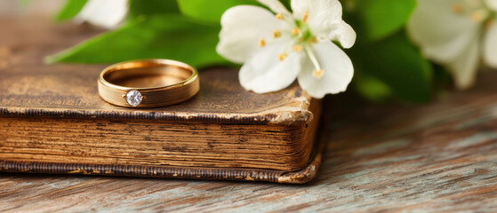 Fototapeta premium Engagement ring placement home photography rustic close-up