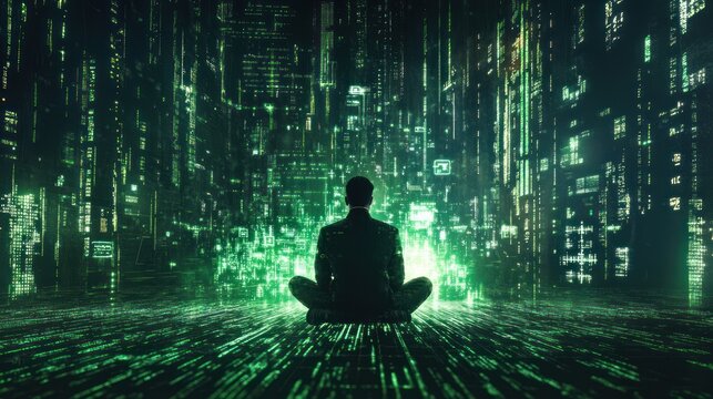 Meditating within the digital realm, a programmer achieves zen in cyberspace
