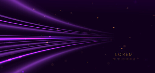 Obraz premium Elegant glowing purple curved rays on dark purple background.