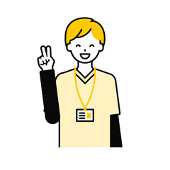 上半身のポーズ_シンプルな介護士の男性04