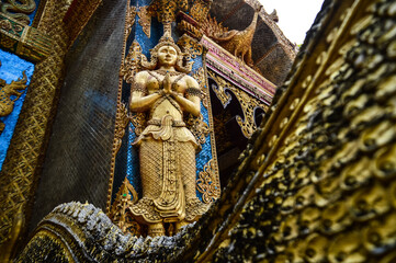Thai Angel Statue Lanna Architecture, Symbols of Buddhism, South East Asia at Wat Khong Khao, Hang dong District Chiang Mai, Northern Thailand