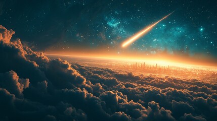 Spectacular View of a Comet Showering Light upon the Earth Surface