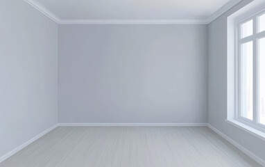 Fototapeta premium Empty modern room with large window and neutral color scheme