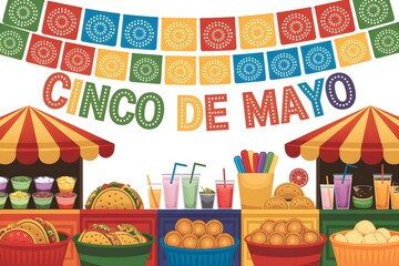 Colorful Cinco de Mayo Food Stalls with Festive Decorations 