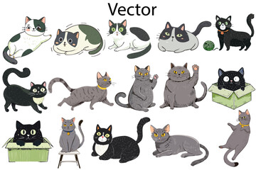 Fototapeta premium Cat Vector Set Funny Cat Cute and funny cat illustrations Cat Illustration set Handmade scribbles doodle illustrations