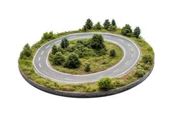 Small Roundabout with Trees and Greenery in the Center. Isolated on a Transparent Background