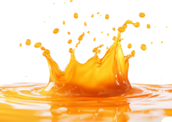 Golden Yellow Liquid Splash Forming a Crown Shape. Isolated on a Transparent Background