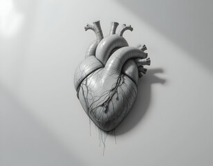 Anatomical Heart Model Standing Out on a Clean White Background