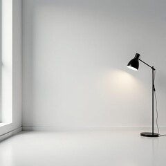 Contemporary white room interior featuring sleek floor lamp and empty space, minimalism, house, simplicity