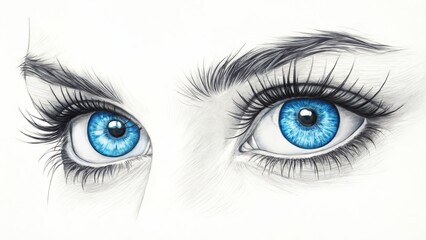 Pencil and Watercolor Eyes Intense Gaze, Blue Iris Detail, Feminine Concept Keywords Eye art, portrait drawing