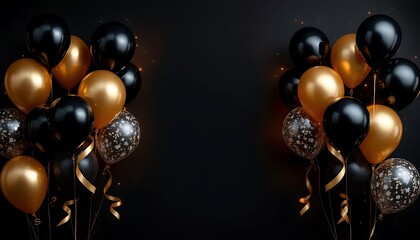 Naklejka premium Elegant Celebration Black and Gold Balloons on Dark Background for Party