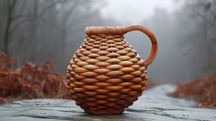 A jug made from woven rattan, used to carry water in rural areas.  HD 8K wallpaper Photographic Image
