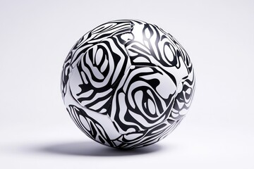 Abstract black and white patterned sphere on white background