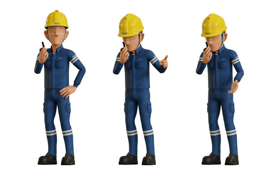 Isolate industrial operator is operating walkie-talkie