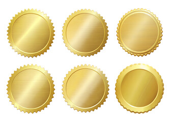 Collection of Six Golden Award Seals Blank Templates for Design isolated on white or transparent background