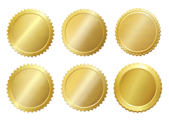 Collection of Six Golden Award Seals Blank Templates for Design isolated on white or transparent background