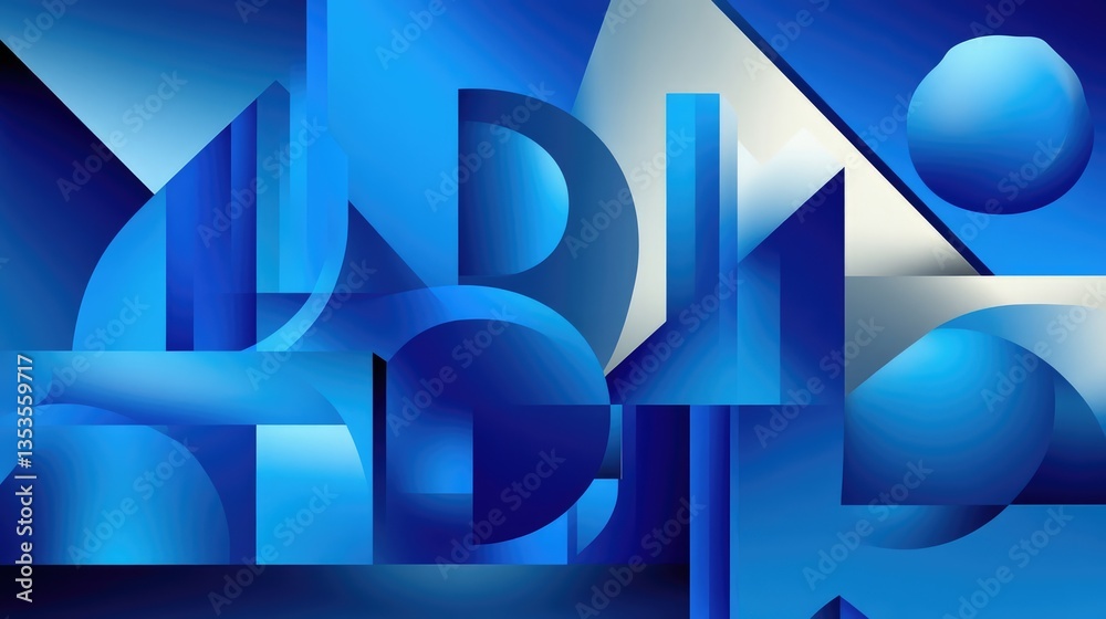 Poster abstract composition of blue geometric shapes and forms creating a dynamic visual experience in mode