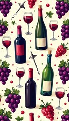 Seamless Pattern of Elegant Wine Bottles on a Rich Textured Background Evoking a Sophisticated Atmosphere