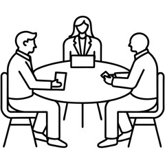 Business meeting with chart and graph line art vector illustration 
