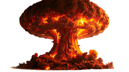 Big nuclear explosions with ominous mushroom cloud isolated on transparent white background. Nuclear bomb explosion. PNG format, allowing for easy integration into various design projects