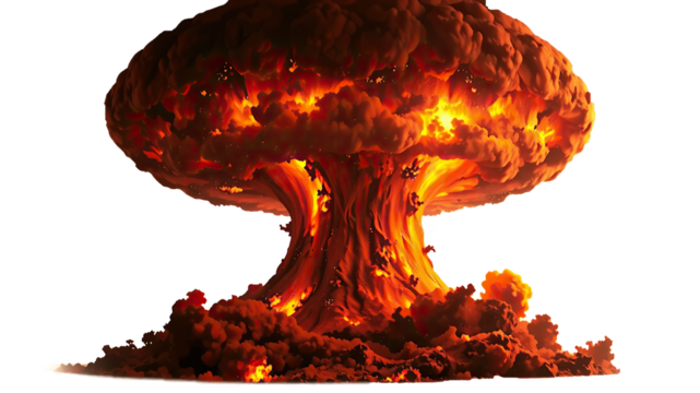 Big nuclear explosions with ominous mushroom cloud isolated on transparent white background. Nuclear bomb explosion. PNG format, allowing for easy integration into various design projects