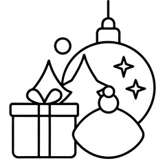 Christmas decoration and gift line art vector illustration 