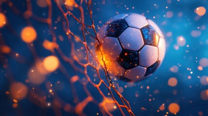Fototapeta premium Fiery soccer goal, night, sparks