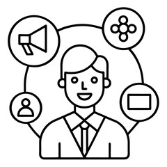 Digital marketing and social media strategy line art vector illustration