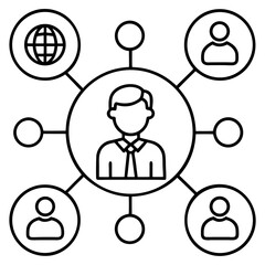 Digital marketing and social media strategy line art vector illustration